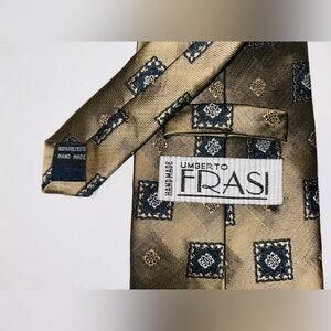Vintage Umberto Frasi Dark Gold Black Detailed‎ Necktie 59”X4" Classic Handmade!